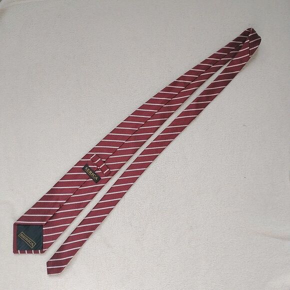 Vtg Serica Necktie Rep Tie Red White Striped Silk Hand Made In Italy 3.75x60" - Picture 5 of 9